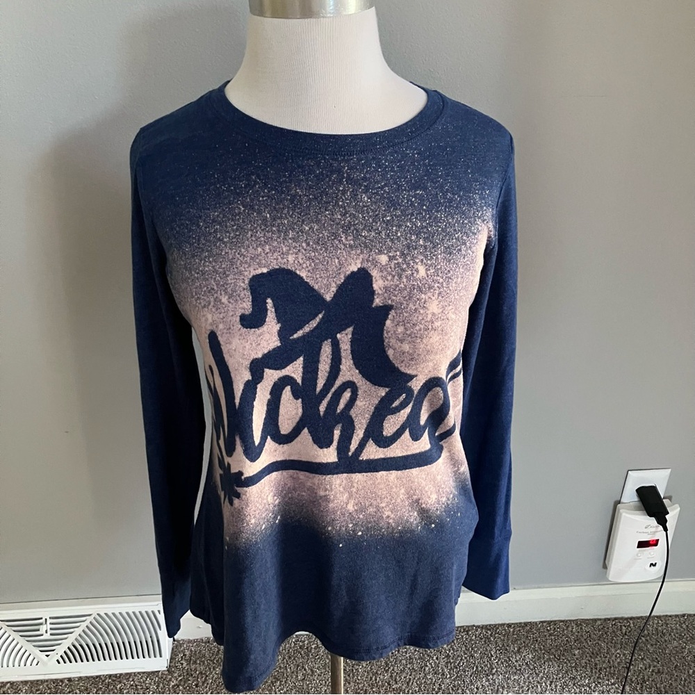 Halloween Wicked Long Sleeve Woman’s T-shirt Tee Bleached Custom Dye Sz LG Large
